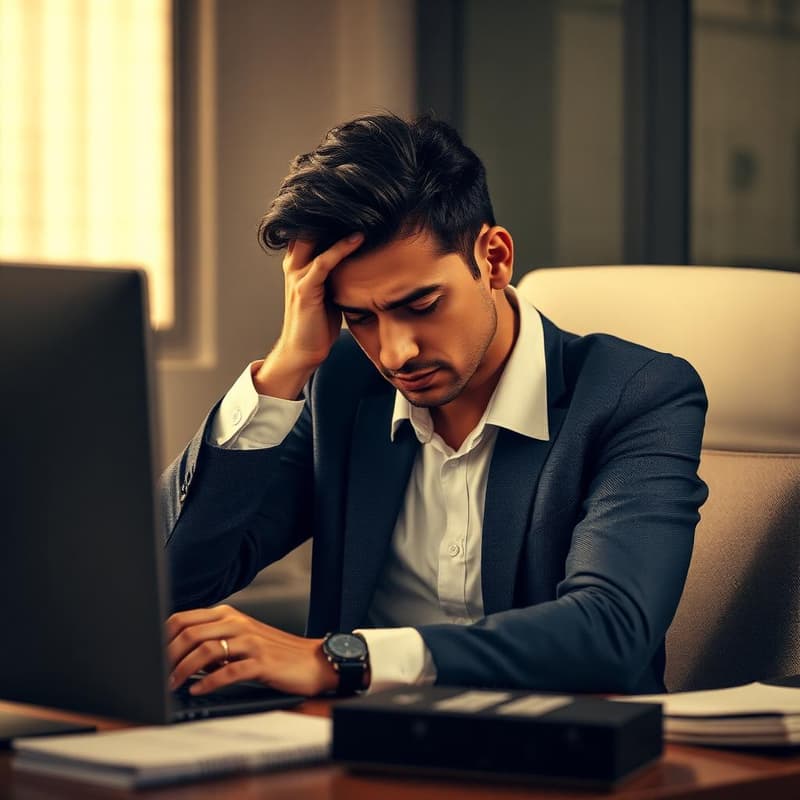 Trabalhador estressado e cansado sentado à mesa do escritório
